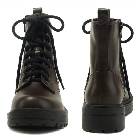 Brown Lace up Combat Boots - Picture 6 of 9